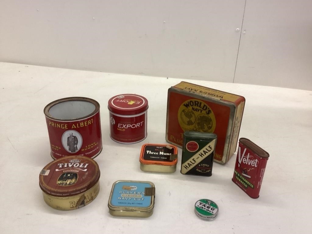 Assorted tobacco tins
