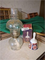 Vintage oil lamp & porcelain bell in original box