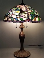 Antique style stained & leaded glass lamp - approx