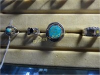 4 Sterling Rings Incl. Turquoise, Onyx & Mother Of