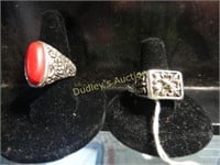 2 Custom Designed Sterling Rings Incl. Coral