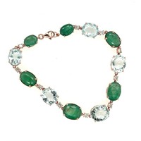 14ct r/g aquamarine, emerald & dia bracelet