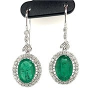 14ct white gold emerald & dia earrings