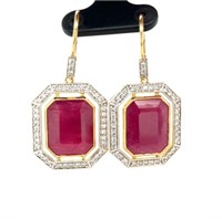 18ct y/g ruby & diamond (0.84ct) earrings