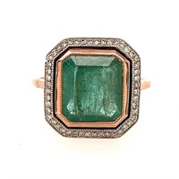 14ct r/g emerald (5.24ct) & diamond ring