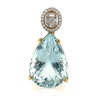 18ct y/g aquamarine & diamond pendant
