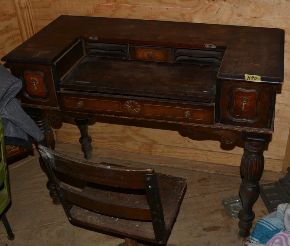 90B: Antique desk comes with chair