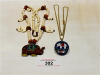 (2) Vintage Oriental Cloisonne Elephant Necklaces