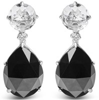 18k Wgold 47.24ct Onyx & White Topaz Earrings