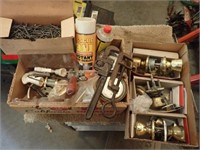 (2) Boxes w/ Pipe Wrench, Clamp, Door Handles,
