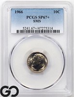 1966 Roosevelt Dime, SMS, PCGS SP67+ Guide: 20