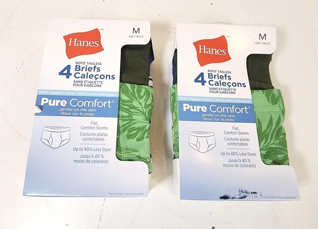 NEW Hanes Pure Comfort Boys Tagless Briefs (M) (x2