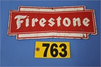 Vtg small Firestone metal rack sign, 13" x 5 1/2"