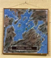 Panama Canal 3-D on canvas vintage artwork. 37 x