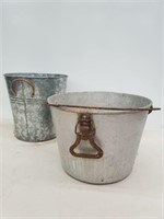 pair of galvanized buckets