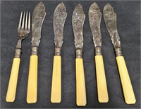 5 Antique English Victorian SLP Knives & Fork