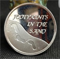 S: 1 OZ .999 SILVER ROUND FOOTPRINTS POEM