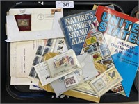 Stamp collector books, stamps.