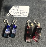 Dichroic Glass Dangle Pierced Earrings