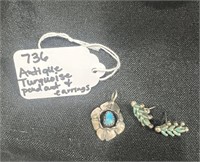 Antique Turquoise Pendant/ Earrings