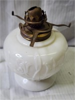 Embossed Milk Glass Brass Antique Oil Lamp Floral