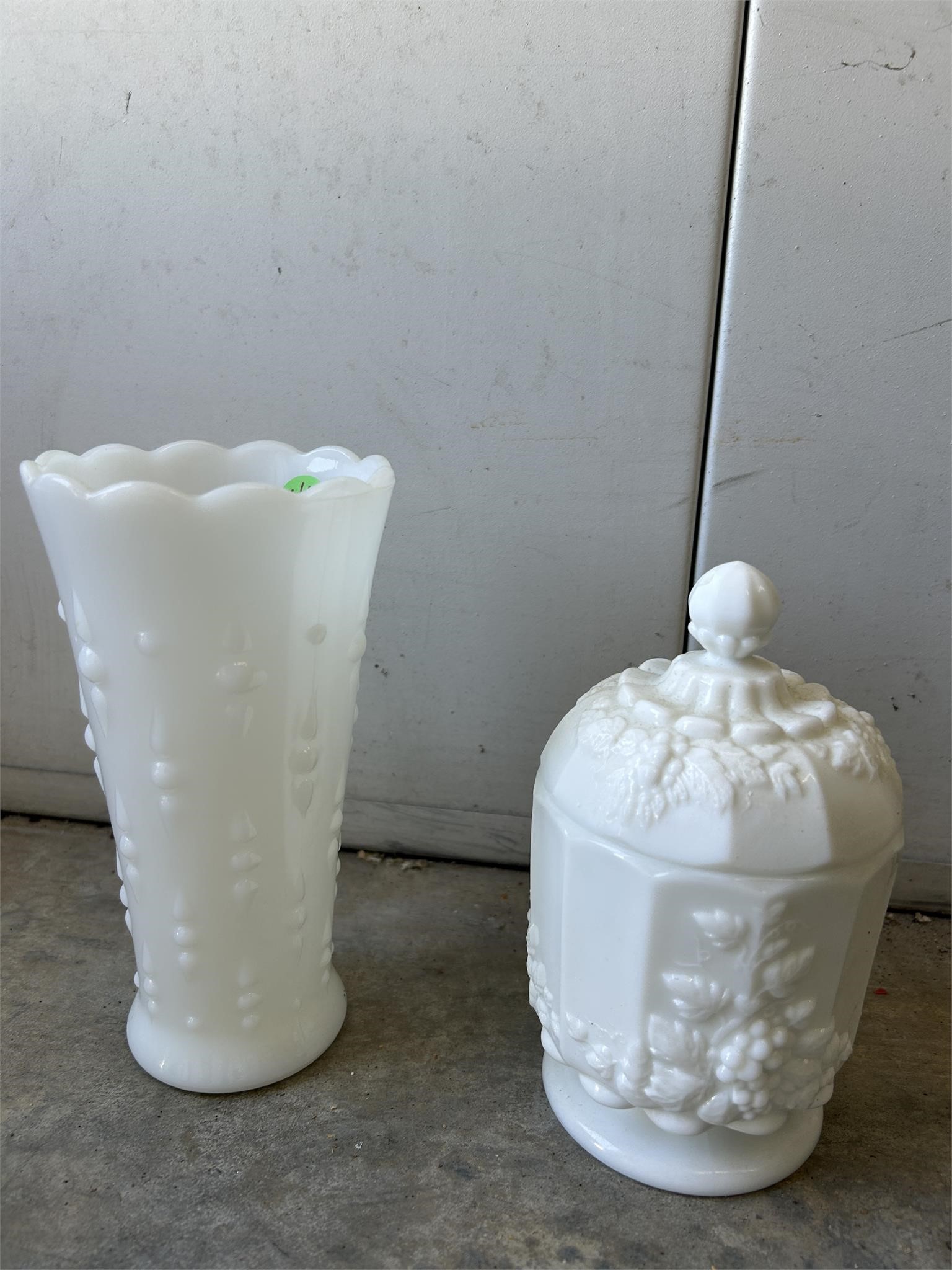 Milk Glass Vase & Compote