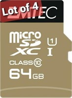 Lot of 4, Emtec, CL10 U1, Gold Card + Adapter, 64G