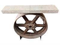 Industrial Iron Belt Drive Table w/ Concrete Top