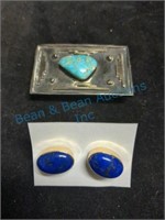 Turquoise belt buckle and cufflinks