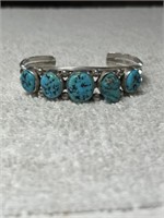 HEAVY CHUNKY TURQUOISE AND STERLING SILVER CUFF