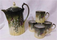 1900's Bavaria porcelain chocolate pot & 4 cups