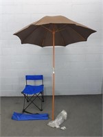 6' Umbrella And Folding Camp Chair