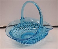 Large Vintage Blue Ruffle-Top Glass Basket - 12"