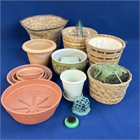 Assorted planters, planter holders and flower