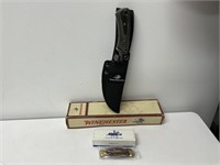 Marlin lock back pocket knife in box and a Winches