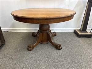 48 inch Antique round oak table with claw feet
