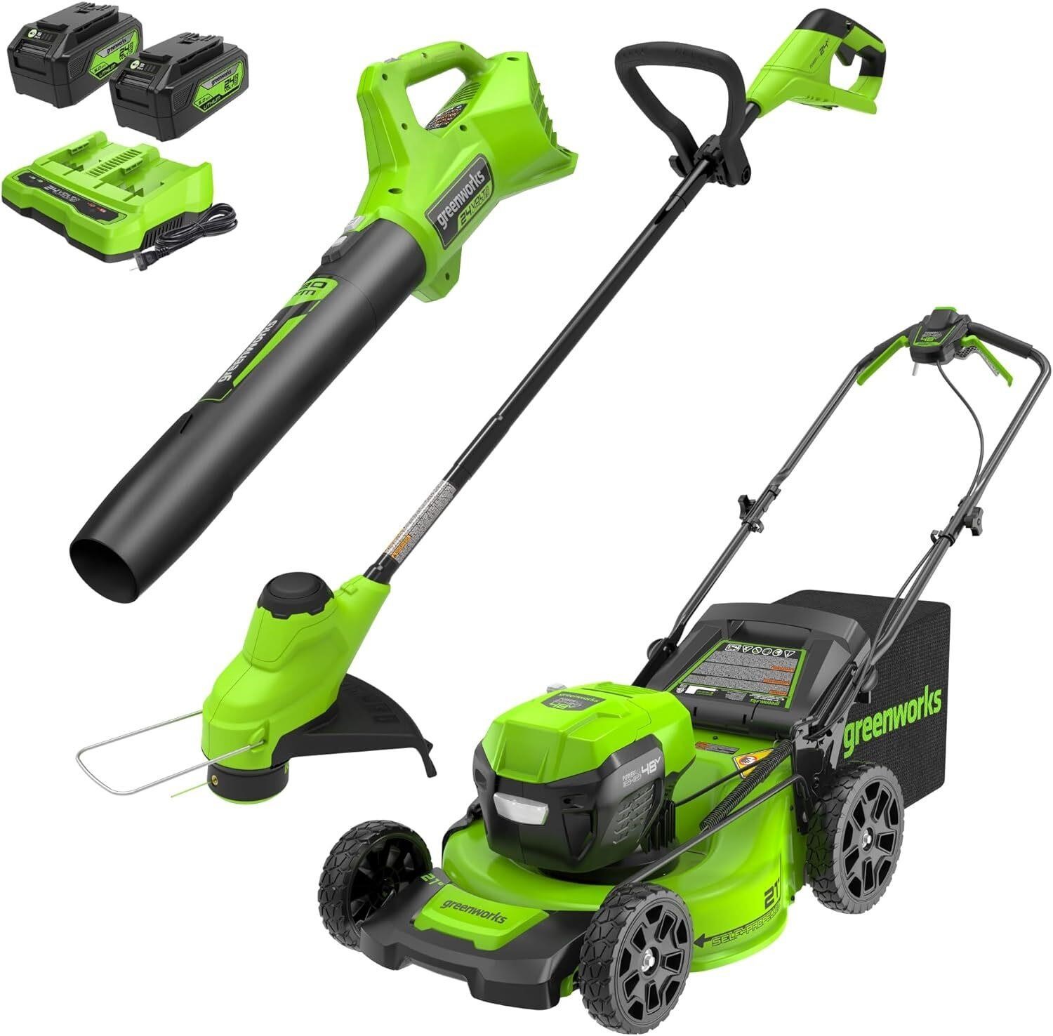 Greenworks 21 Lawnmower Combo  2x24V  3 Pcs