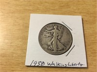 1938 SILVER Walking Liberty Half Dollar in Case