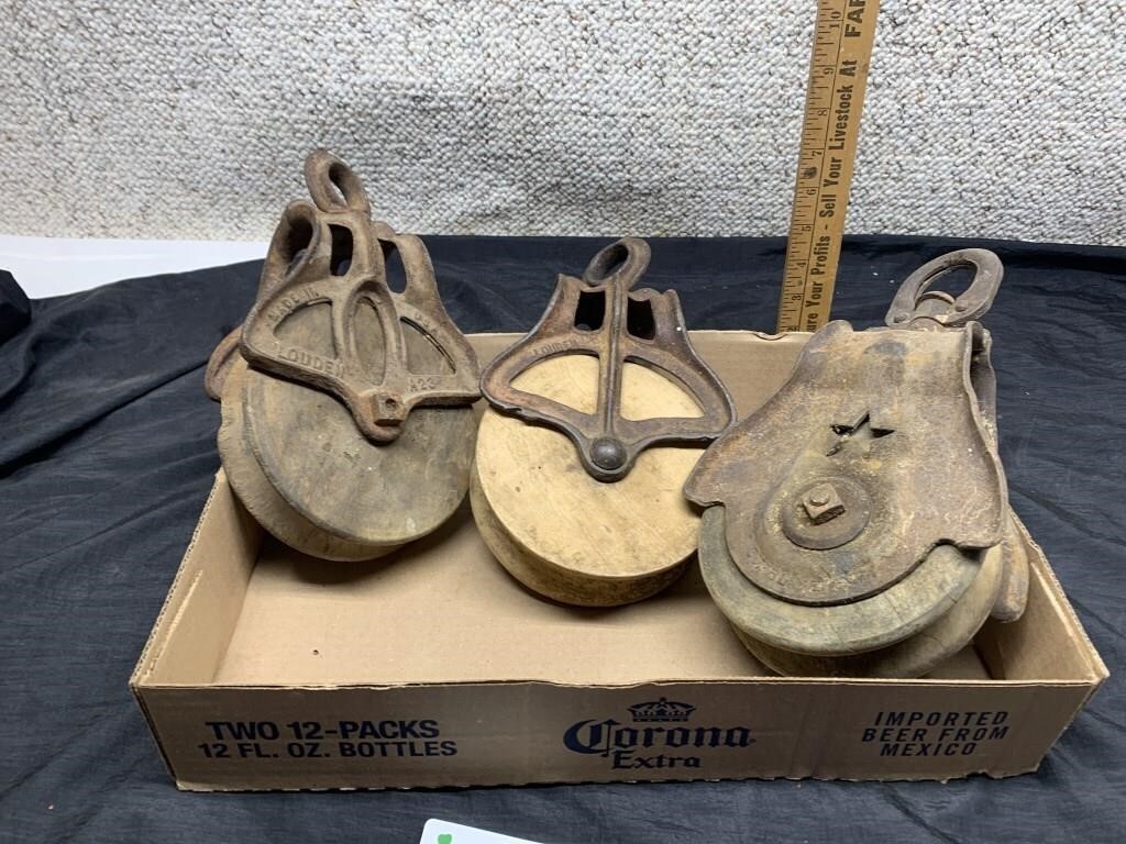 2 Louden Wood Pulleys, & other