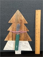 Wood & Marble Tree Tray W/ Knife