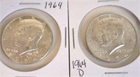 1964 & 1964 D Kennedy Silver Half Dollars
