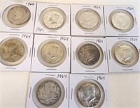 10 - 1964 Kennedy Silver Half Dollars