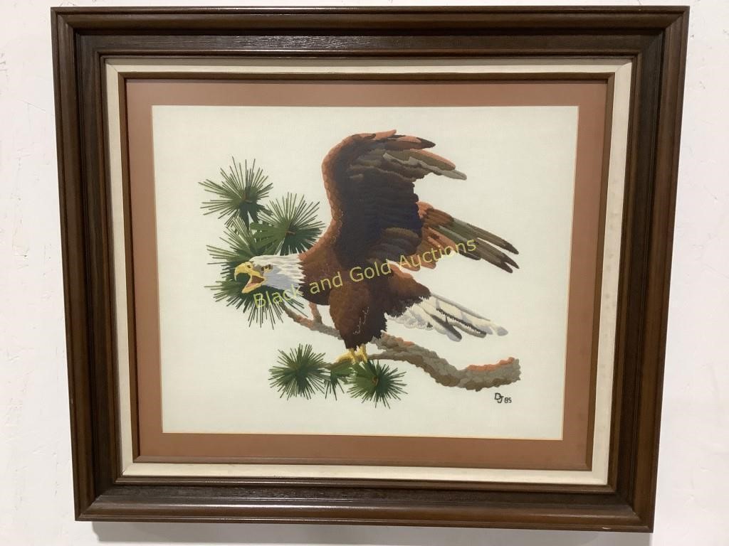 VTG Framed Eagle Embroidery Art