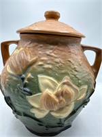 Roseville magnolias brown handled cookie jar