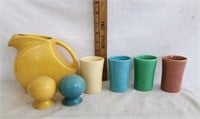 Early  Fiestaware Pitcher, Cups, S& P Shakers