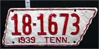 1939 Tennessee State Shape License Plate