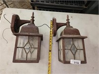 2 Vintage Outdoor Porch Lights, Glass & Metal