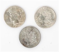 Coin 3 Assorted Silver Dollars 1 Peace & 2 Morgan