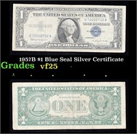 1957B $1 Blue Seal Silver Certificate Grades vf+