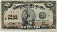 1923 Canada .25¢ Note G-VG